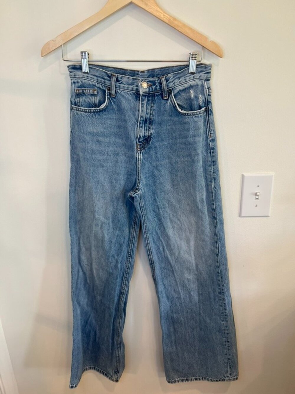 Topshop Straight Leg Jeans Light Wash High Rise Denim W28 L30